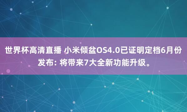 世界杯高清直播 小米倾盆OS4.0已证明定档6月份发布: 将带来7大全新功能升级。