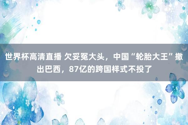 世界杯高清直播 欠妥冤大头,中国“轮胎大王”撤出巴西,87亿的跨国样式不投了