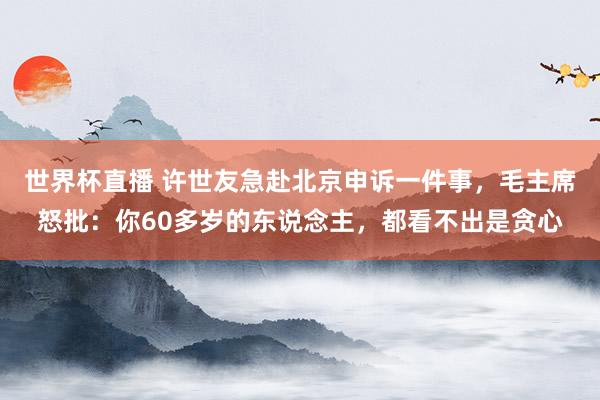 世界杯直播 许世友急赴北京申诉一件事,毛主席怒批:你60多岁的东说念主,都看不出是贪心