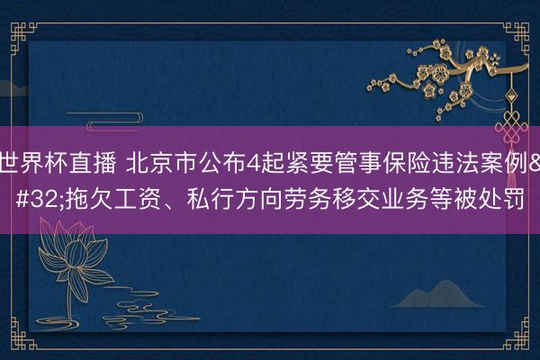 世界杯直播 北京市公布4起紧要管事保险违法案例 拖欠工资、私行方向劳务移交业务等被处罚